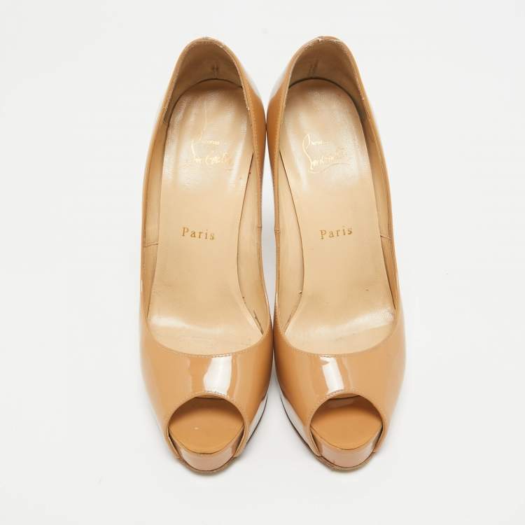 Pre Owned Christian Louboutin Beige Patent Leather New Very Prive Pumps Size 38