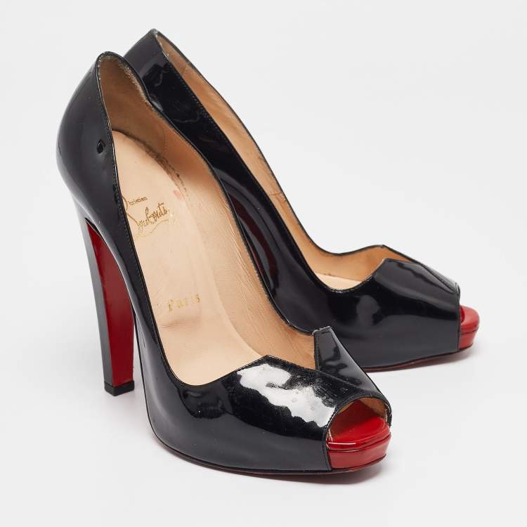 Pre Owned Christian Louboutin Black Patent Leather Carroseria Peep Toe Pumps Size 39