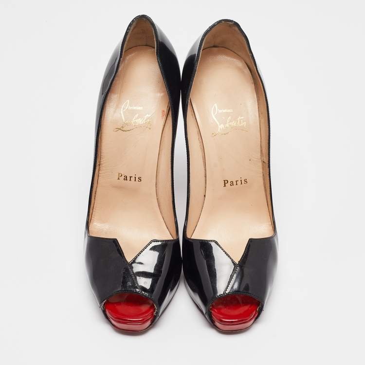 Pre Owned Christian Louboutin Black Patent Leather Carroseria Peep Toe Pumps Size 39
