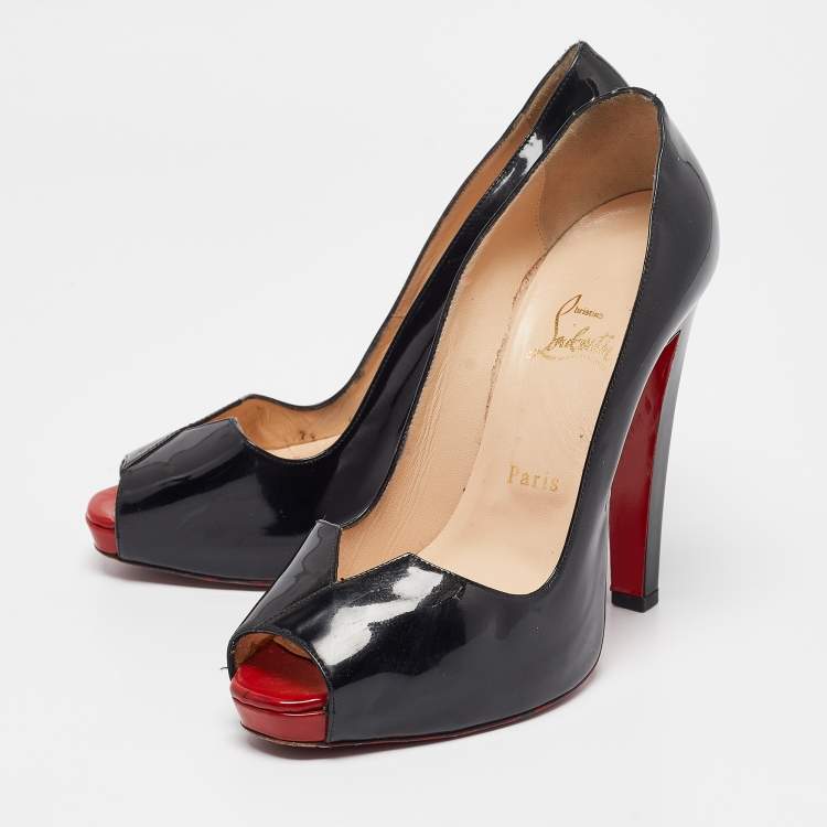 Pre Owned Christian Louboutin Black Patent Leather Carroseria Peep Toe Pumps Size 39