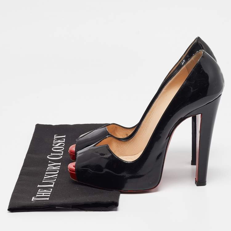 Pre Owned Christian Louboutin Black Patent Leather Carroseria Peep Toe Pumps Size 39