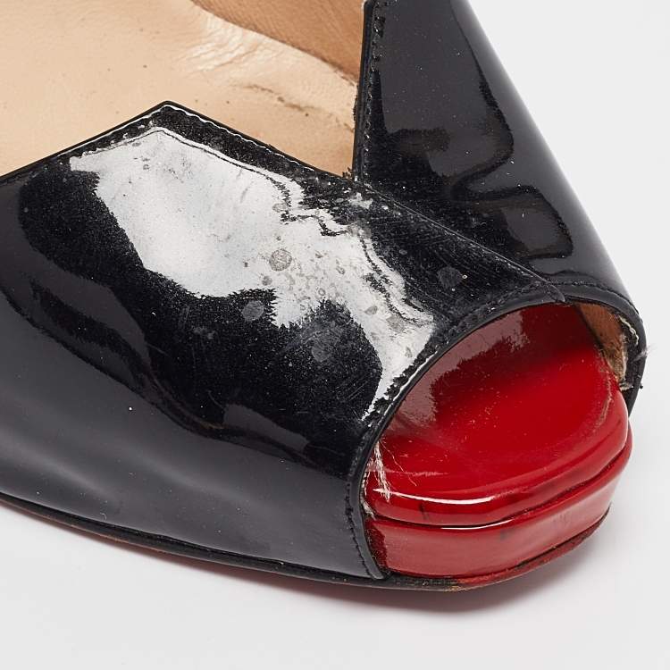 Pre Owned Christian Louboutin Black Patent Leather Carroseria Peep Toe Pumps Size 39