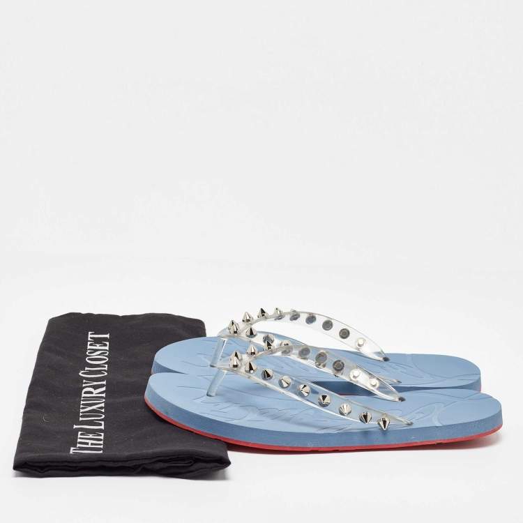 Pre Owned Christian Louboutin Transparent Rubber Loubi Spikes Thong Flats Size 39