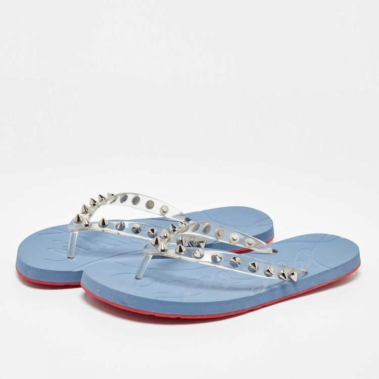 Pre Owned Christian Louboutin Transparent Rubber Loubi Spikes Thong Flats Size 39