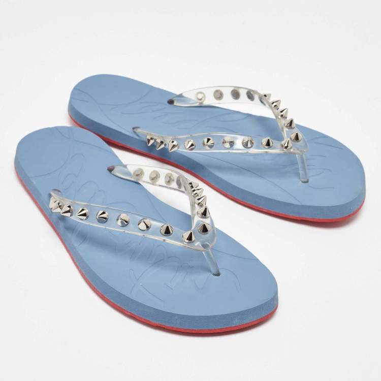 Pre Owned Christian Louboutin Transparent Rubber Loubi Spikes Thong Flats Size 39