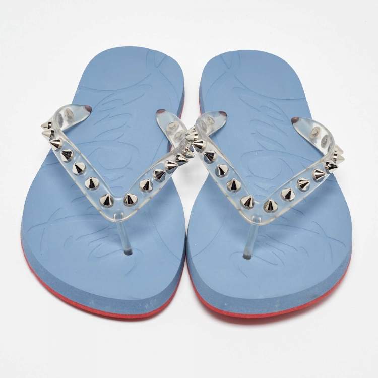 Pre Owned Christian Louboutin Transparent Rubber Loubi Spikes Thong Flats Size 39