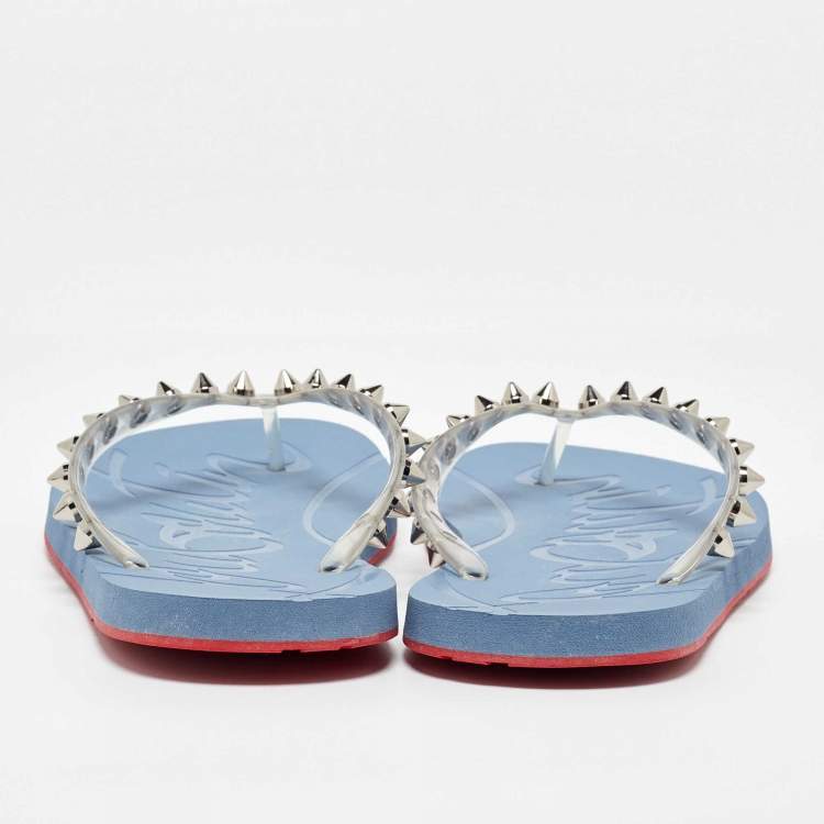 Pre Owned Christian Louboutin Transparent Rubber Loubi Spikes Thong Flats Size 39