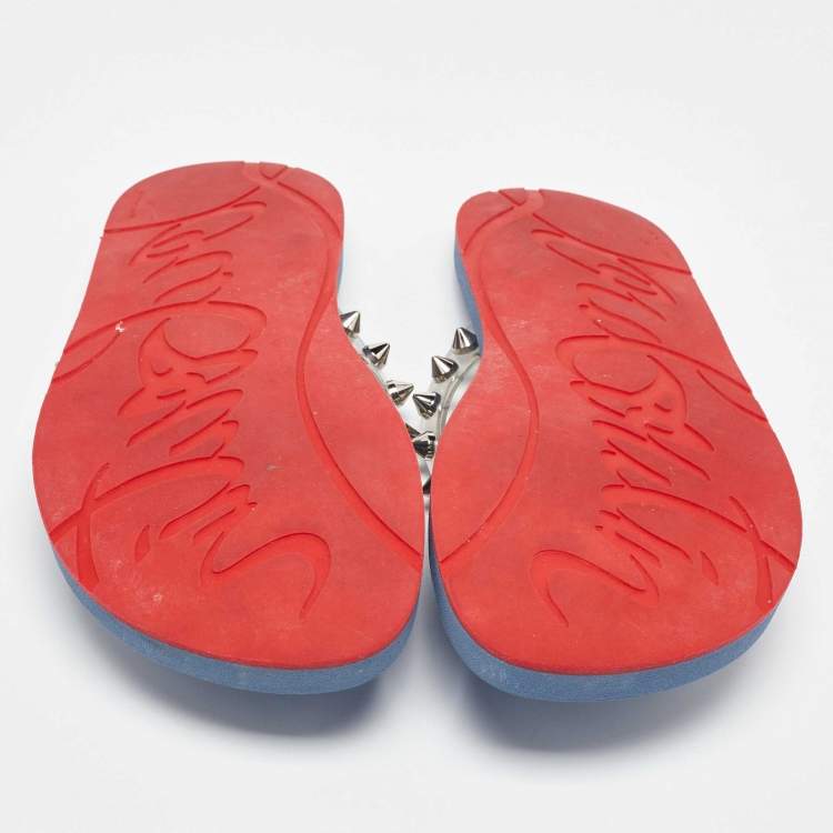 Pre Owned Christian Louboutin Transparent Rubber Loubi Spikes Thong Flats Size 39