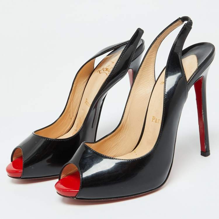 Pre Owned Christian Louboutin Black Patent Leather Private Number Slingback Sandals Size 37.5