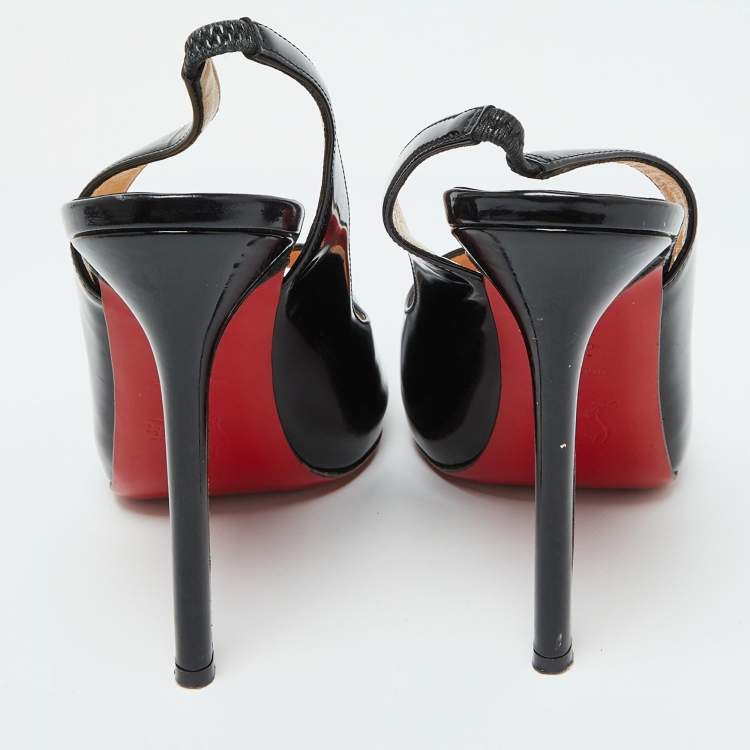 Pre Owned Christian Louboutin Black Patent Leather Private Number Slingback Sandals Size 37.5