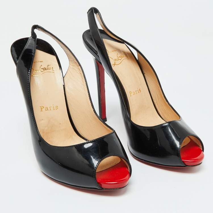 Pre Owned Christian Louboutin Black Patent Leather Private Number Slingback Sandals Size 37.5