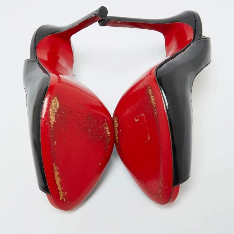 Pre Owned Christian Louboutin Black Patent Leather Private Number Slingback Sandals Size 37.5