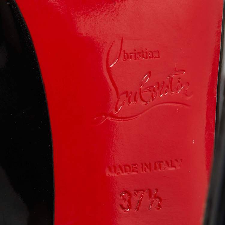 Pre Owned Christian Louboutin Black Patent Leather Private Number Slingback Sandals Size 37.5
