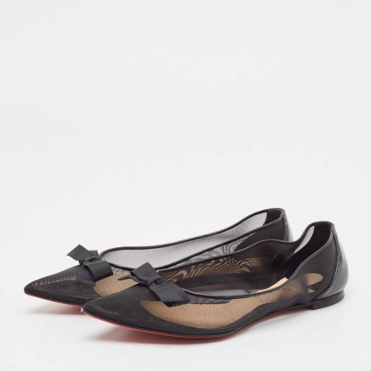 Pre Owned Christian Louboutin Black Mesh and Patent Leather Ballet Flats Size 38