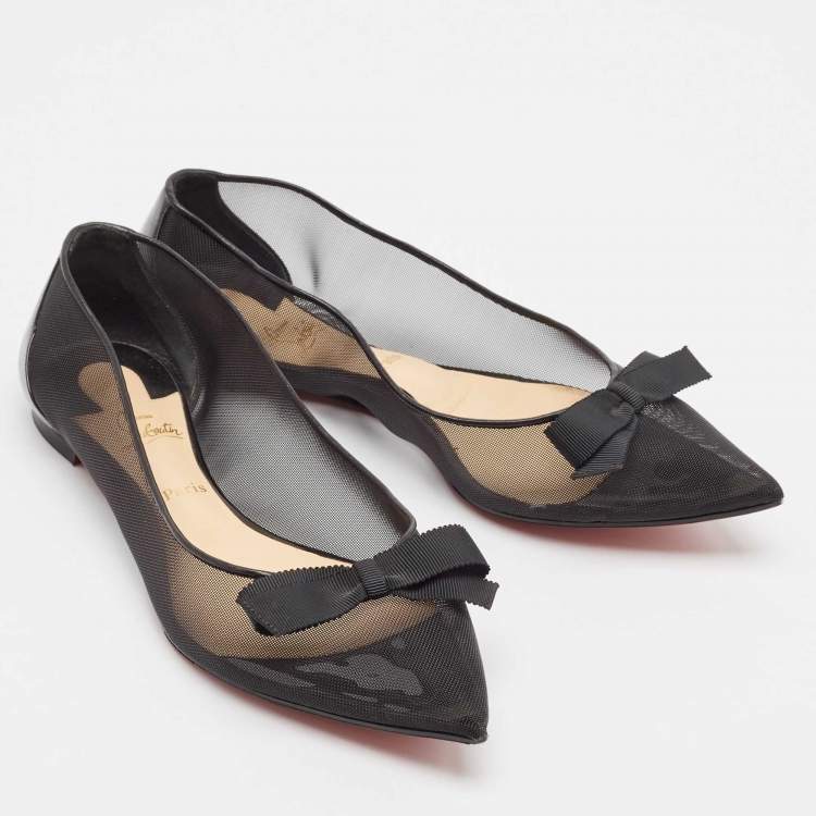 Pre Owned Christian Louboutin Black Mesh and Patent Leather Ballet Flats Size 38