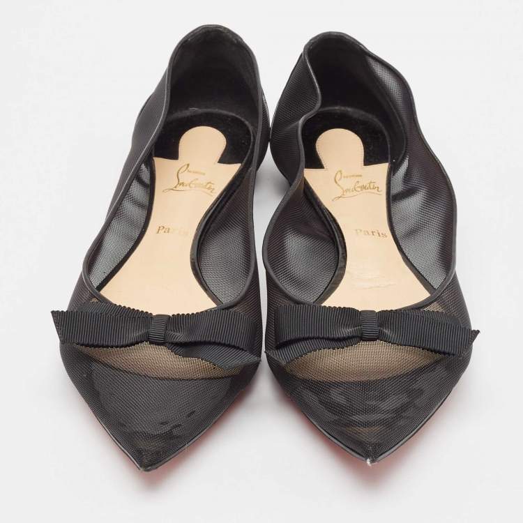 Pre Owned Christian Louboutin Black Mesh and Patent Leather Ballet Flats Size 38