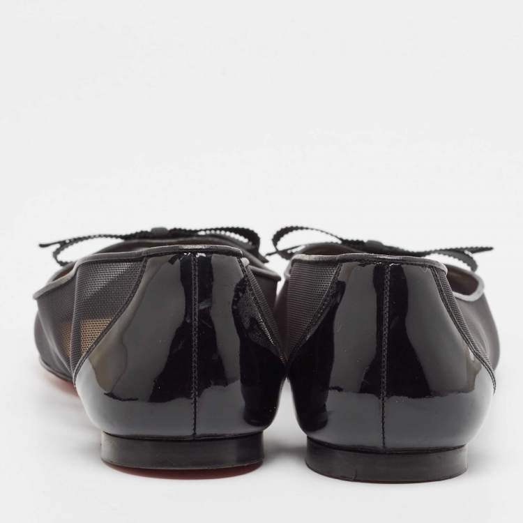 Pre Owned Christian Louboutin Black Mesh and Patent Leather Ballet Flats Size 38