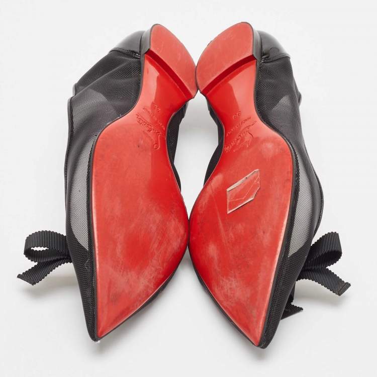 Pre Owned Christian Louboutin Black Mesh and Patent Leather Ballet Flats Size 38