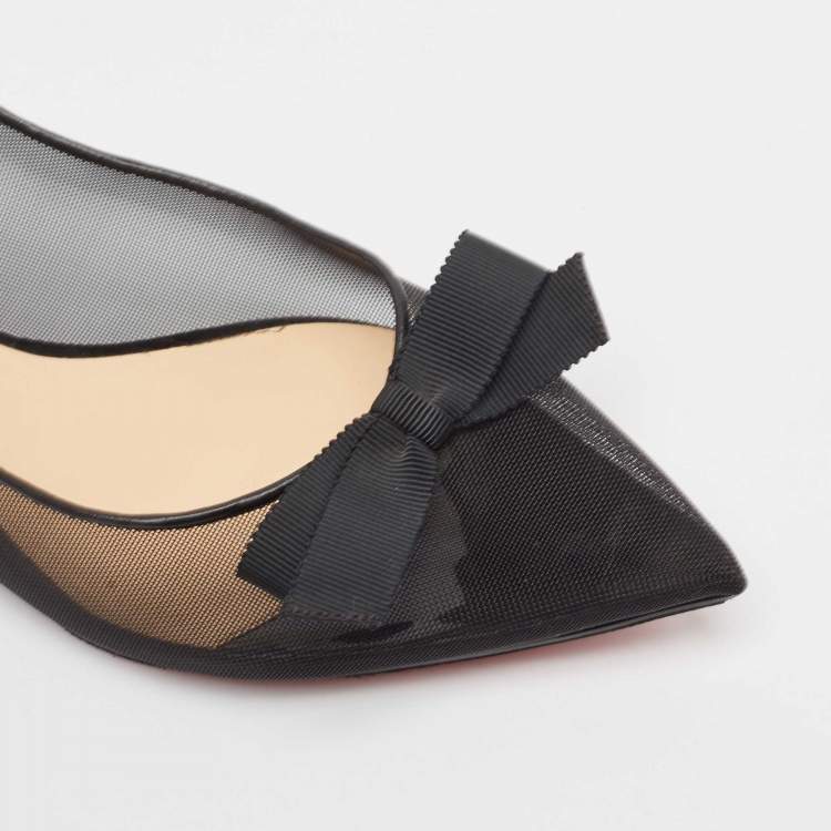 Pre Owned Christian Louboutin Black Mesh and Patent Leather Ballet Flats Size 38