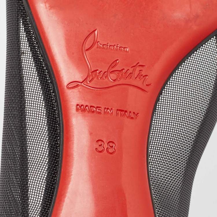 Pre Owned Christian Louboutin Black Mesh and Patent Leather Ballet Flats Size 38