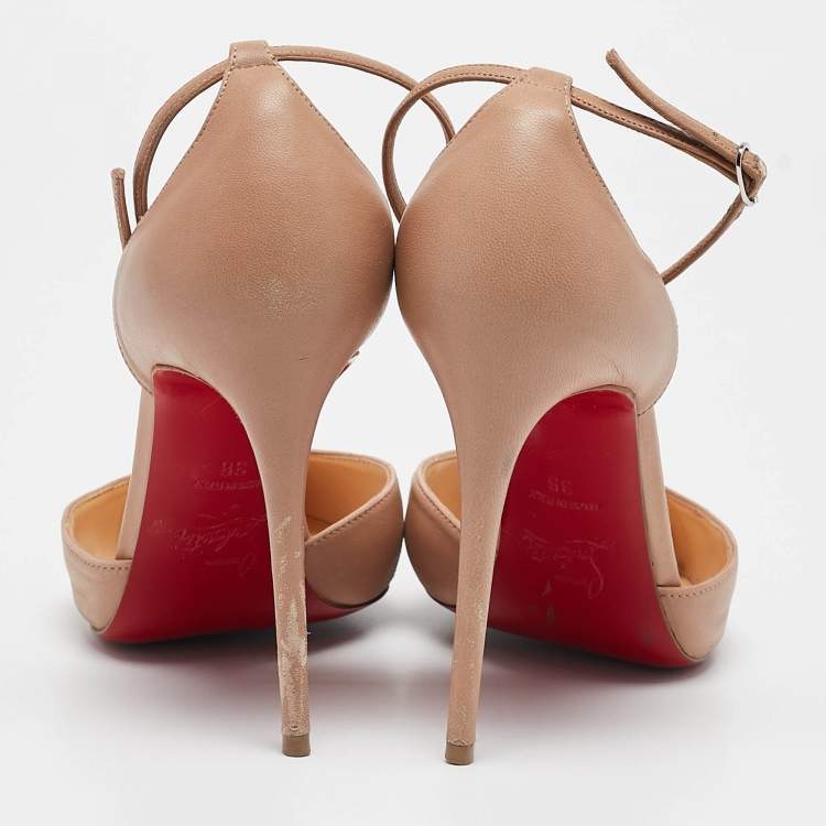 مملوكة مسبقًا Christian Louboutin Beige Leather Uptown Ankle Strap Pumps Size 38