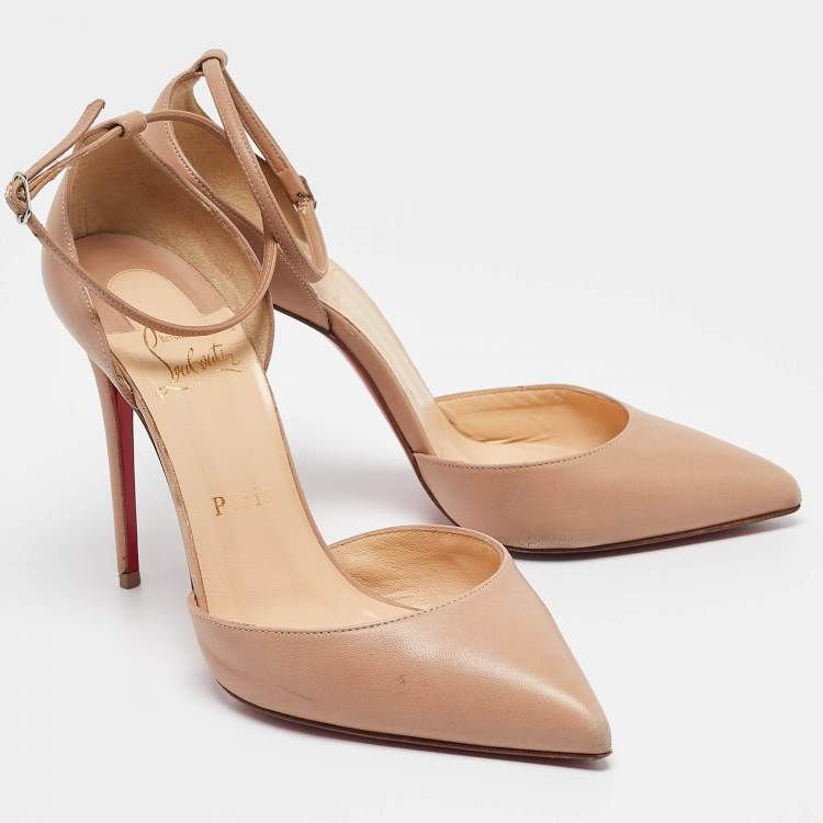 مملوكة مسبقًا Christian Louboutin Beige Leather Uptown Ankle Strap Pumps Size 38