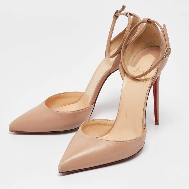 مملوكة مسبقًا Christian Louboutin Beige Leather Uptown Ankle Strap Pumps Size 38