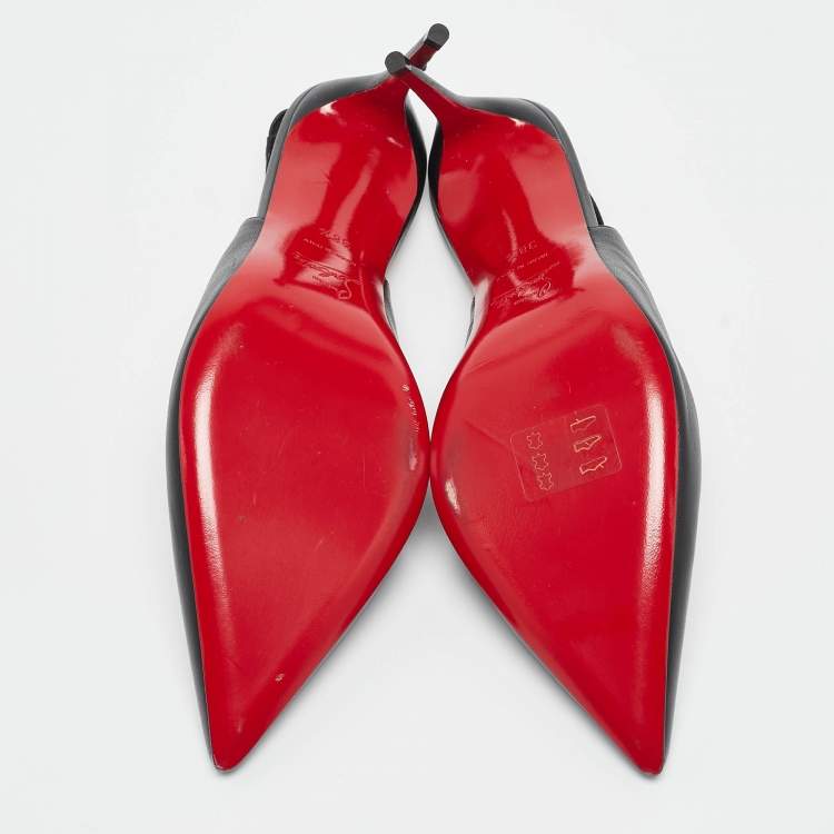 Pre Owned Christian Louboutin Black Leather Kate Slingback Pumps Size 38.5