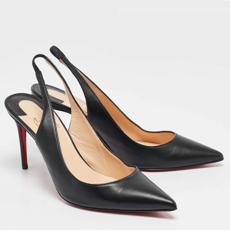 Pre Owned Christian Louboutin Black Leather Kate Slingback Pumps Size 38.5