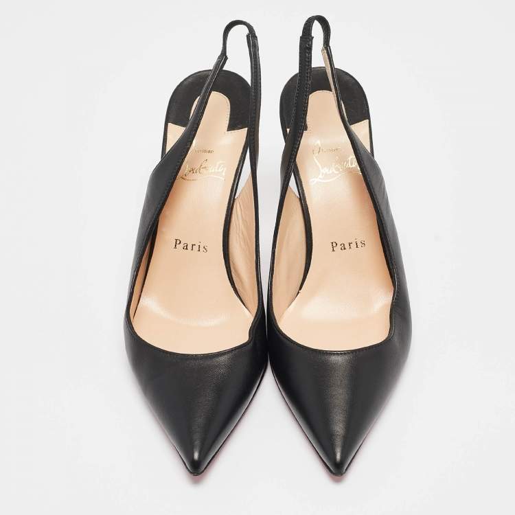 Pre Owned Christian Louboutin Black Leather Kate Slingback Pumps Size 38.5