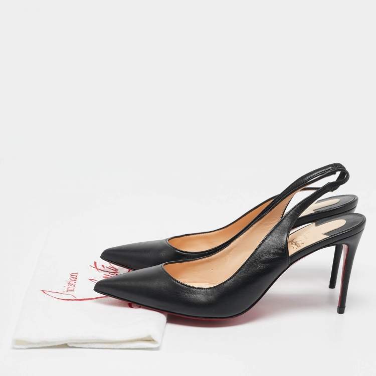 Pre Owned Christian Louboutin Black Leather Kate Slingback Pumps Size 38.5