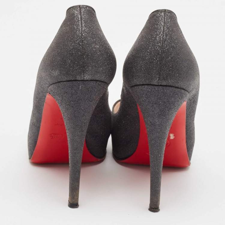 Pre Owned Christian Louboutin Black Glitter Very Prive Pumps Size 40