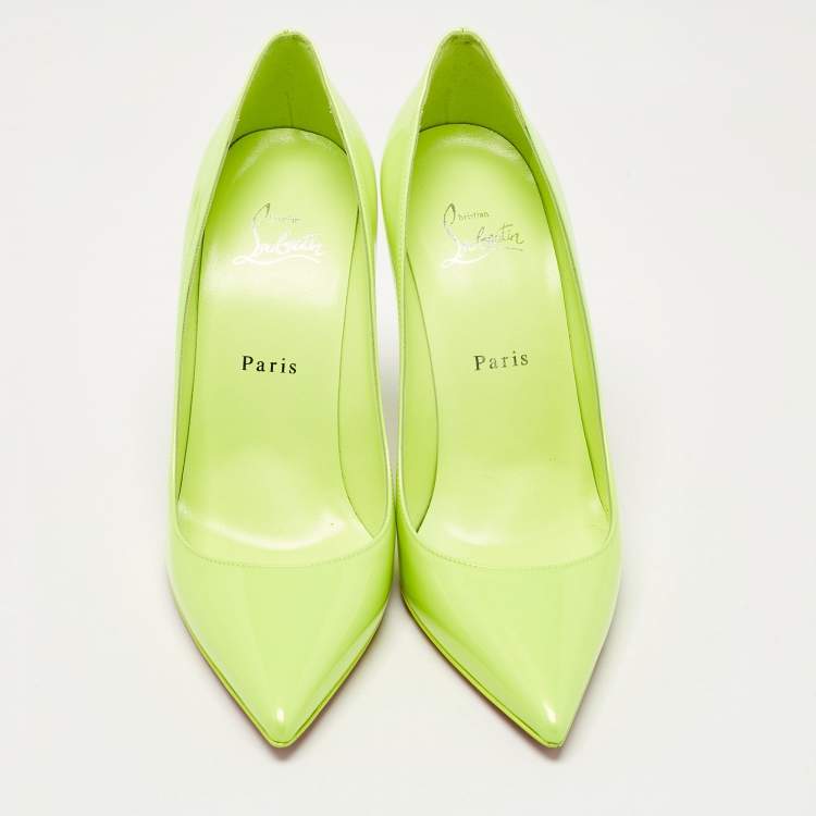 Pre Owned Christian Louboutin Neon Green Patent Leather Kate Pumps Size 39