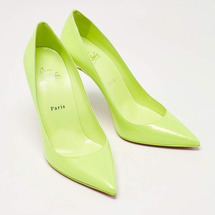 Pre Owned Christian Louboutin Neon Green Patent Leather Kate Pumps Size 39