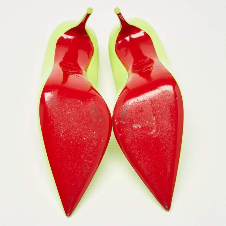 Pre Owned Christian Louboutin Neon Green Patent Leather Kate Pumps Size 39