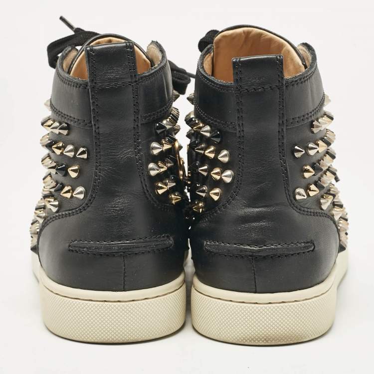 Pre Owned Christian Louboutin Black Leather Louis Spikes High Top Sneakers Size 38