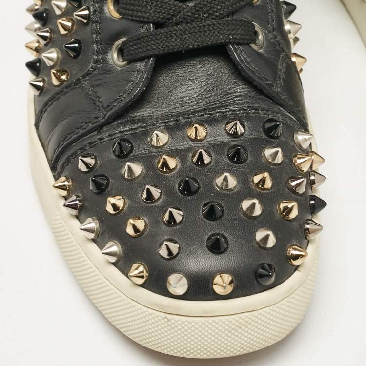 Pre Owned Christian Louboutin Black Leather Louis Spikes High Top Sneakers Size 38