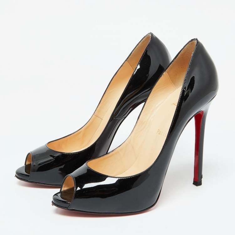 Pre Owned Christian Louboutin Black Patent Leather Demi You Peep Toe Pumps Size 39.5