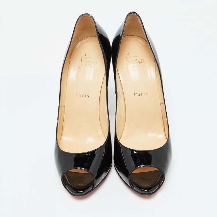 Pre Owned Christian Louboutin Black Patent Leather Demi You Peep Toe Pumps Size 39.5
