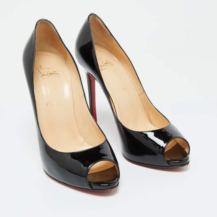 Pre Owned Christian Louboutin Black Patent Leather Demi You Peep Toe Pumps Size 39.5