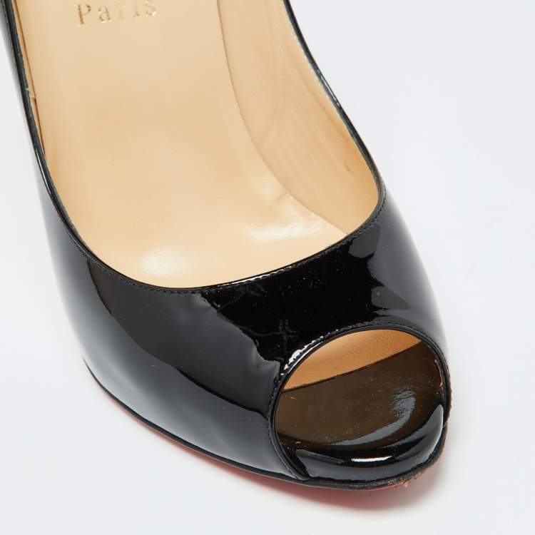 Pre Owned Christian Louboutin Black Patent Leather Demi You Peep Toe Pumps Size 39.5