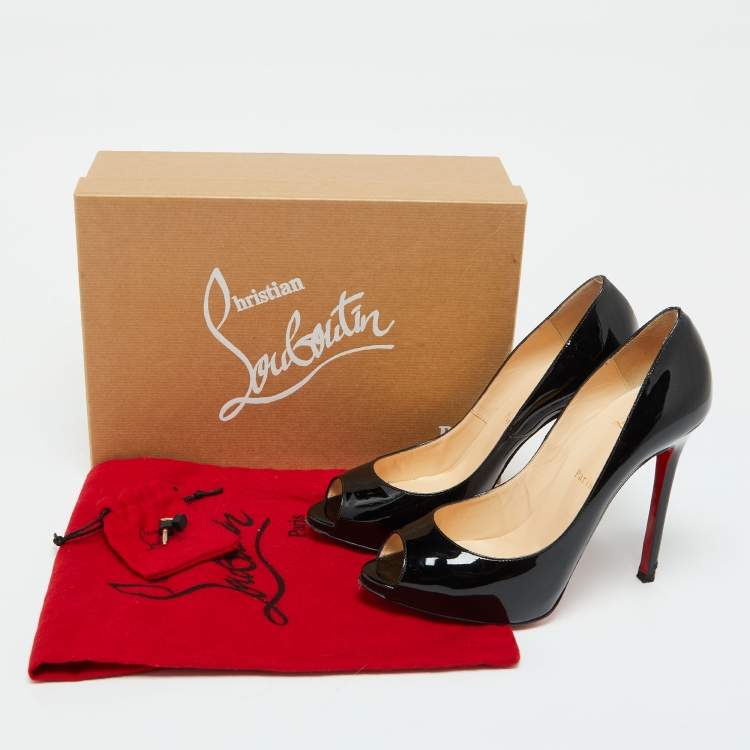 Pre Owned Christian Louboutin Black Patent Leather Demi You Peep Toe Pumps Size 39.5