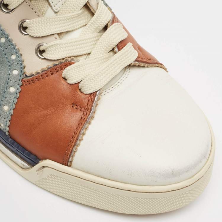 Pre Owned Christian Louboutin Multicolor Leather and Suede Loubikick Spikes Sneakers Size 39