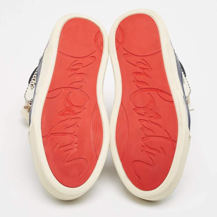 Pre Owned Christian Louboutin Multicolor Leather and Suede Loubikick Spikes Sneakers Size 39