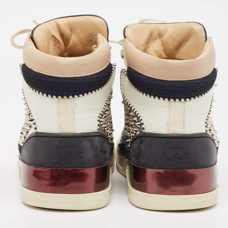 Pre Owned Christian Louboutin Multicolor Leather and Suede Loubikick Spikes Sneakers Size 39