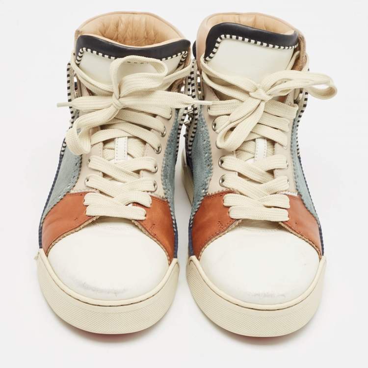 Pre Owned Christian Louboutin Multicolor Leather and Suede Loubikick Spikes Sneakers Size 39