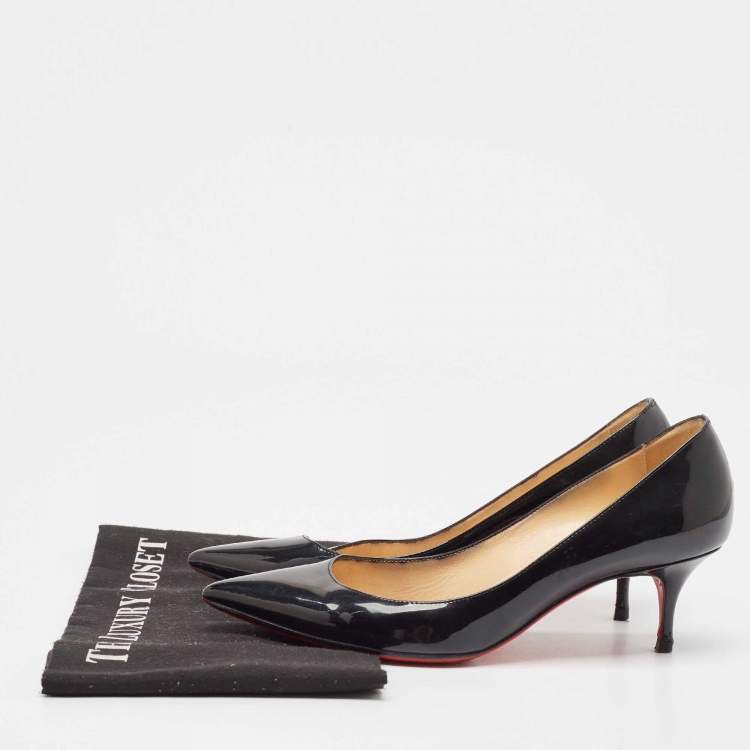 Pre Owned Christian Louboutin Black Patent Leather Kate Pumps Size 37