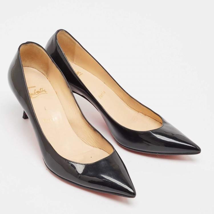 Pre Owned Christian Louboutin Black Patent Leather Kate Pumps Size 37