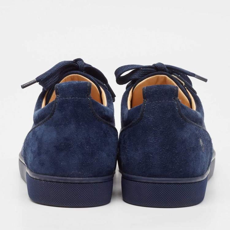 Pre Owned Christian Louboutin Navy Blue Suede Louis Junior Spikes Low Top Sneakers Size 39.5