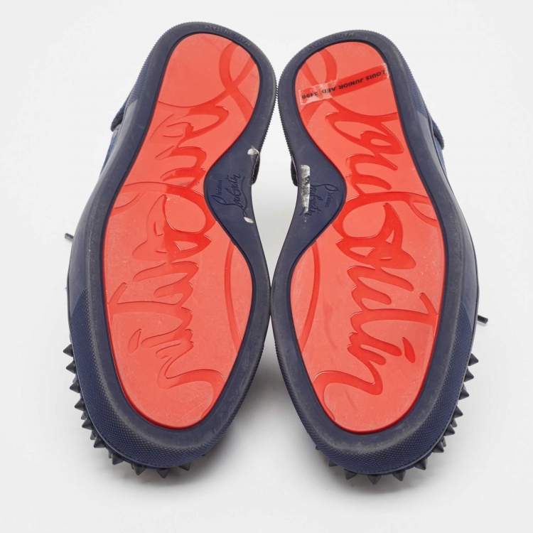 Pre Owned Christian Louboutin Navy Blue Suede Louis Junior Spikes Low Top Sneakers Size 39.5